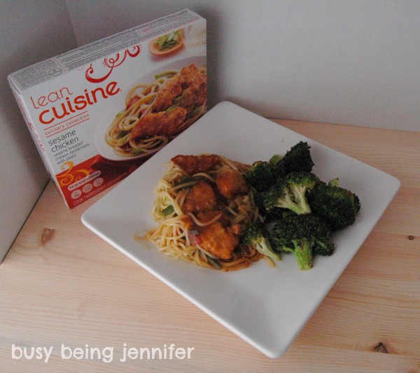 lean cuisine- sesame chicken with roasted broccoli #frozenfavorites