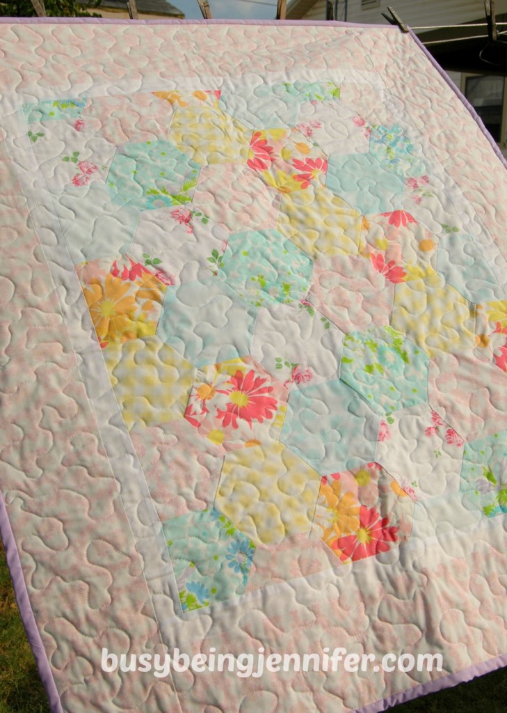 Hexi Baby Quilt using Vintage Sheets - busybeingjennifer.com