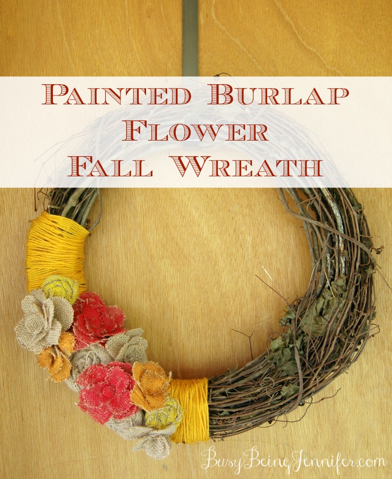 Painted Burlap Flowers Fall Wreath - BusyBeingJennifer.com