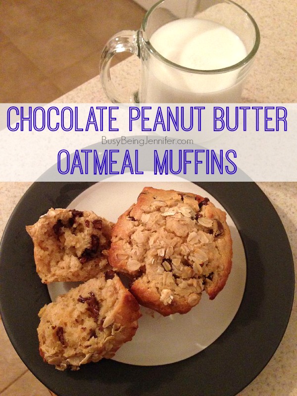 Chocolate Peanut Butter Oatmeal Muffins - BusyBeingJennifer.com