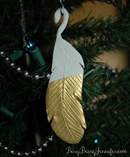 Handmade Gold Dipped Feather Ornament - BusyBeingJennifer.com