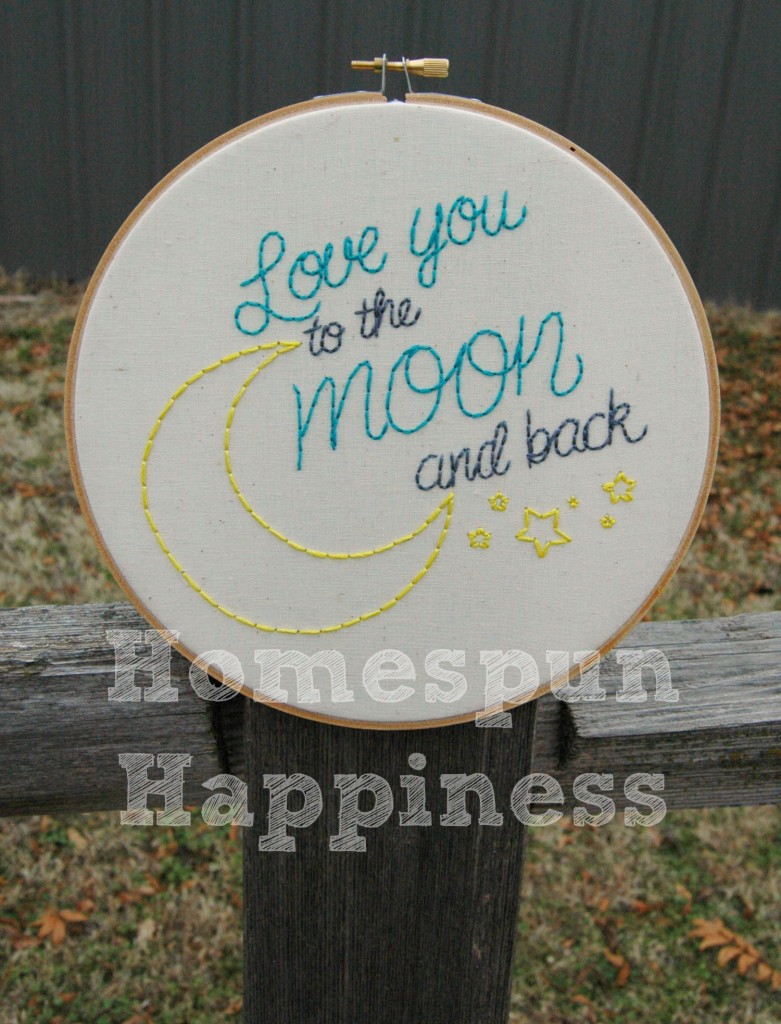 Love you to the Moon and Back 8 inch Hoop Art - ShopHomespunHappiness.com
