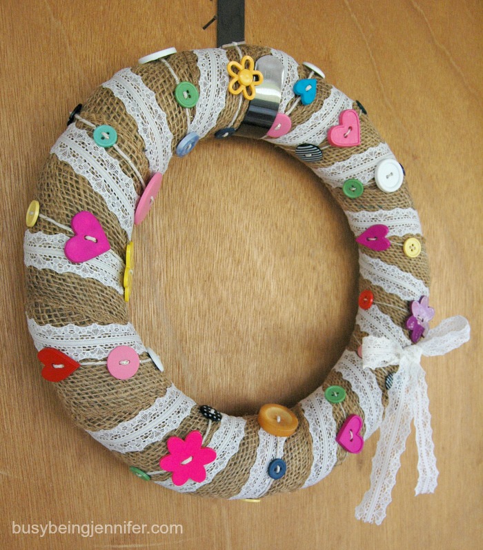 Burlap, Buttons and Lace Spring Wreath - BusyBeingJennifer.com