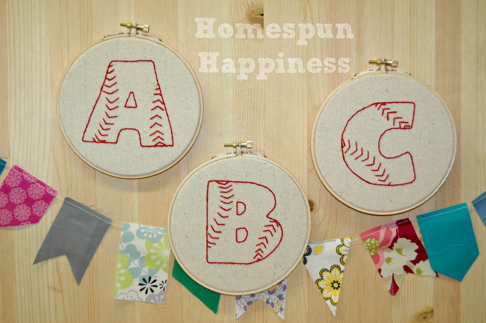 Baseball Alphabet Stitched Hoop Art - A B & C -  shophomespunhappiness.com