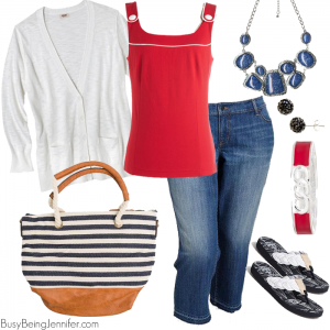 Red White and Blue! - BusyBeingJennifer.com - #Fashion #CurvyGirl #RedWhiteBlue #MemorialDay #Style #womensfashion #casual #OldNavy #nautical #statementnecklace #style #4thofJulywear #memorialdaywear #outfit #summeroutfit