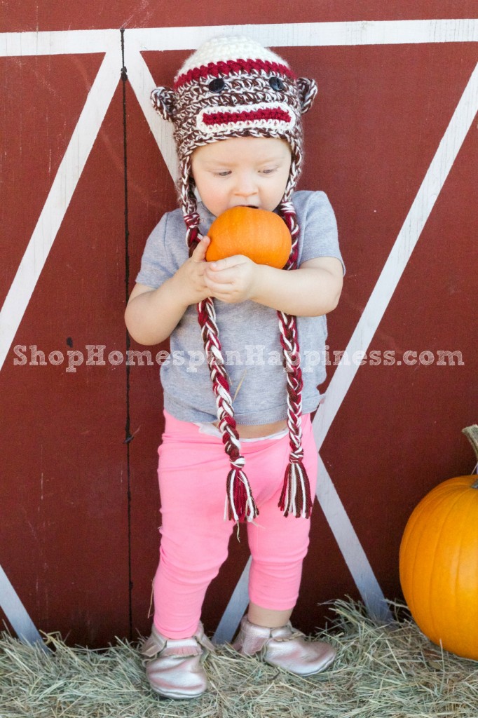 Adorable Coraline modeling our Sock Monkey Hat! - ShopHomespunHappiness.com
