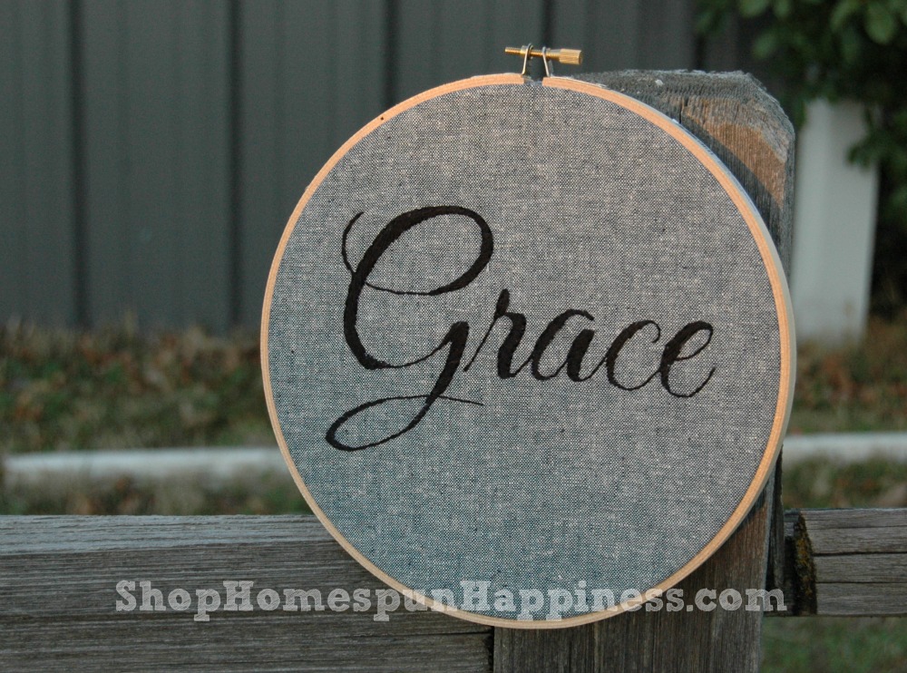 One Little Word - Grace - an 8 inch hoop - shophomespunhappiness.com