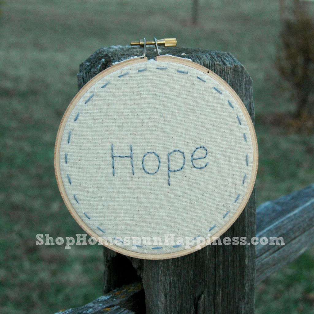 One Little Word - Hope - 5 inch hoop - ShopHomespunHappiness.com 