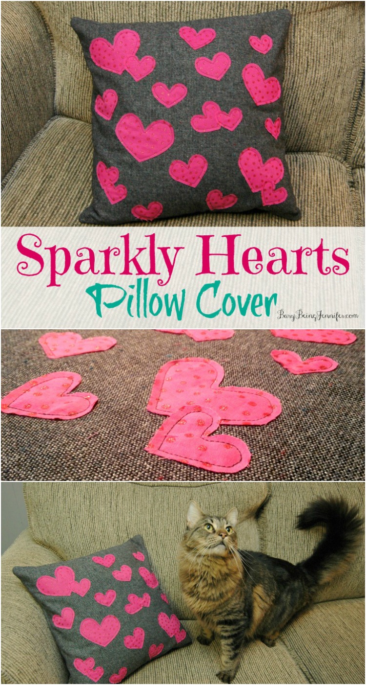 Sparkly Hearts Pillow Cover on BusyBeingJennifer.com 