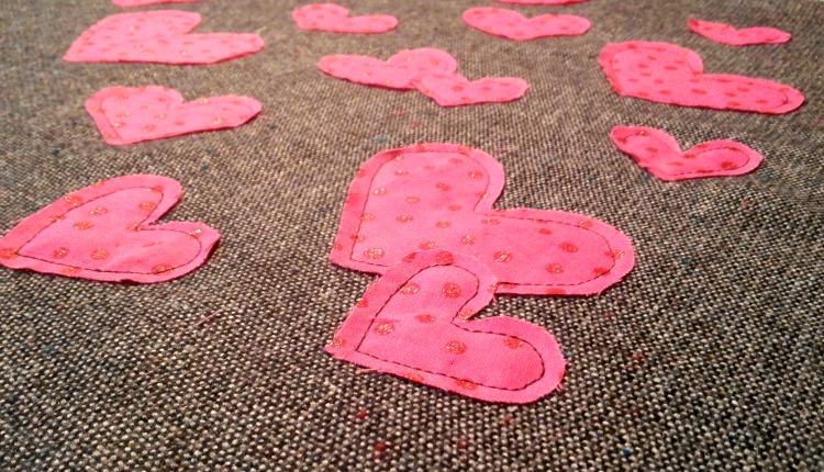 Sparkly Pink Hearts on my valentines pillow cover.