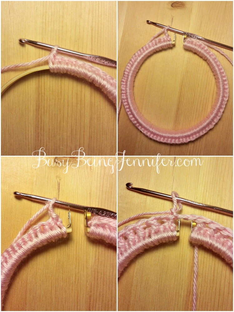How to Crochet around and Embroidery Hoop -- BusyBeingJennifer.com