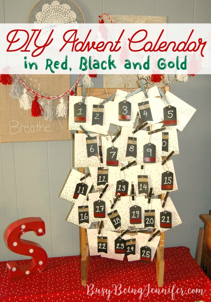 DIY Advent Calendar in Red Black and Gold - BusyBeingJennifer.com