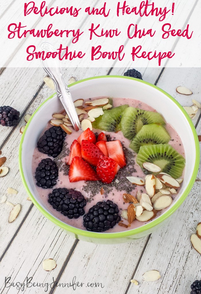 Delicious and Healthy Strawberry Kiwi Chia Seed Smoothie Bowl Recipe - BusyBeingJennifer.com