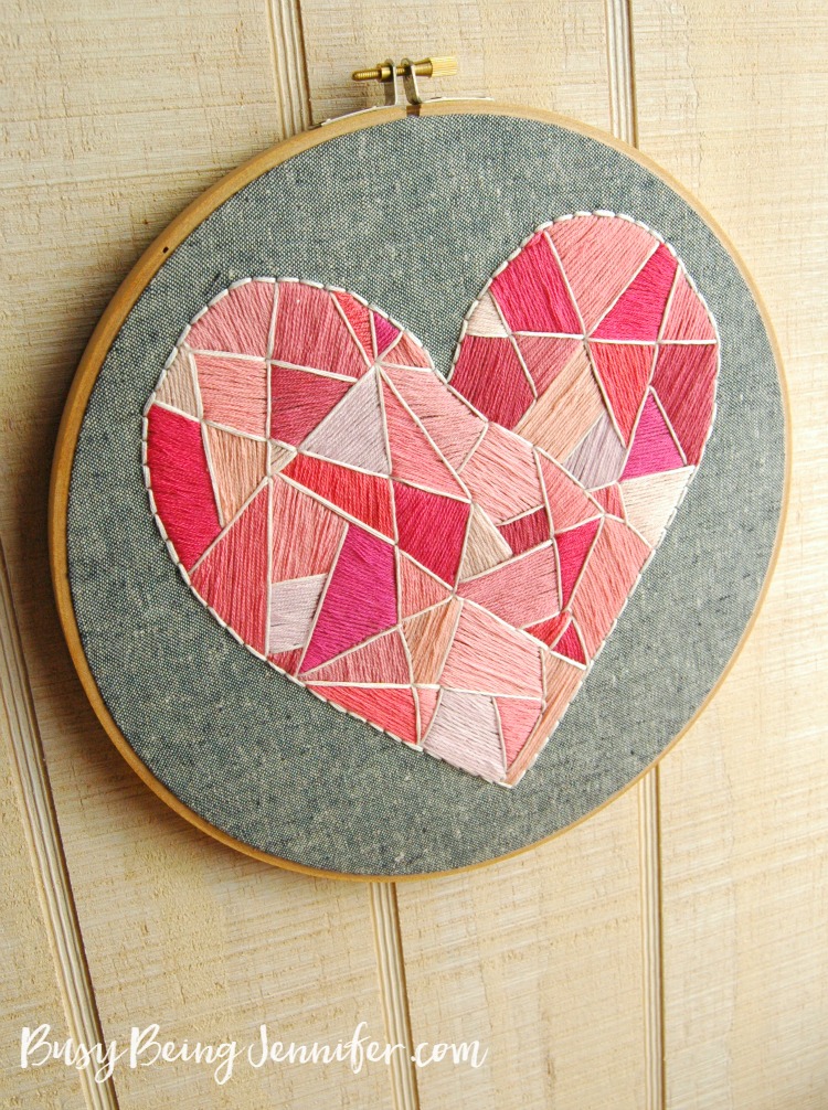Pink and White Geo Style Heart Hoop Art - BusyBeingJennifer.com