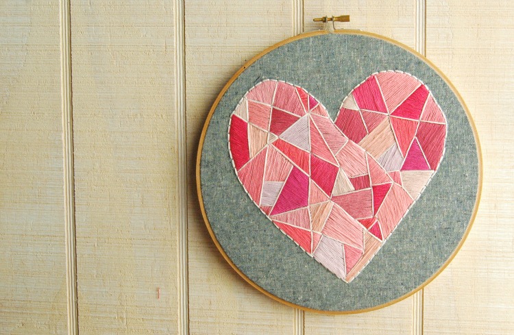 Pretty Pink Geo Style Heart Hoop Art - BusyBeingJennifer.com