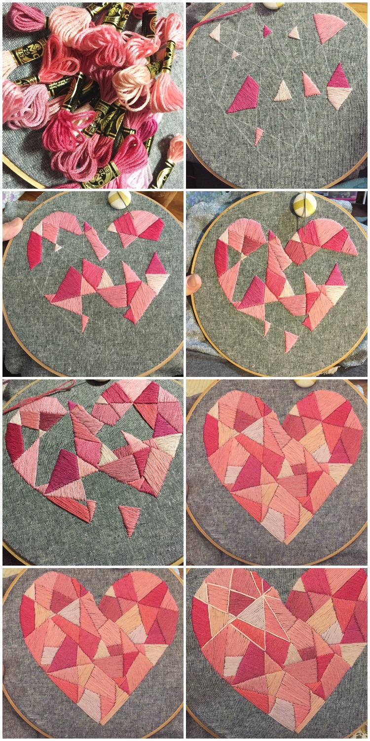 Stitching in the Geo Style Heart Hoop Art - BusyBeingJennifer.com