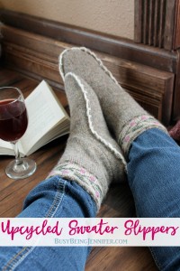 Upcycled Sweater Slippers and easy and practical way to repurpose an old or outdated sweater! - BusyBeingJennifer.com