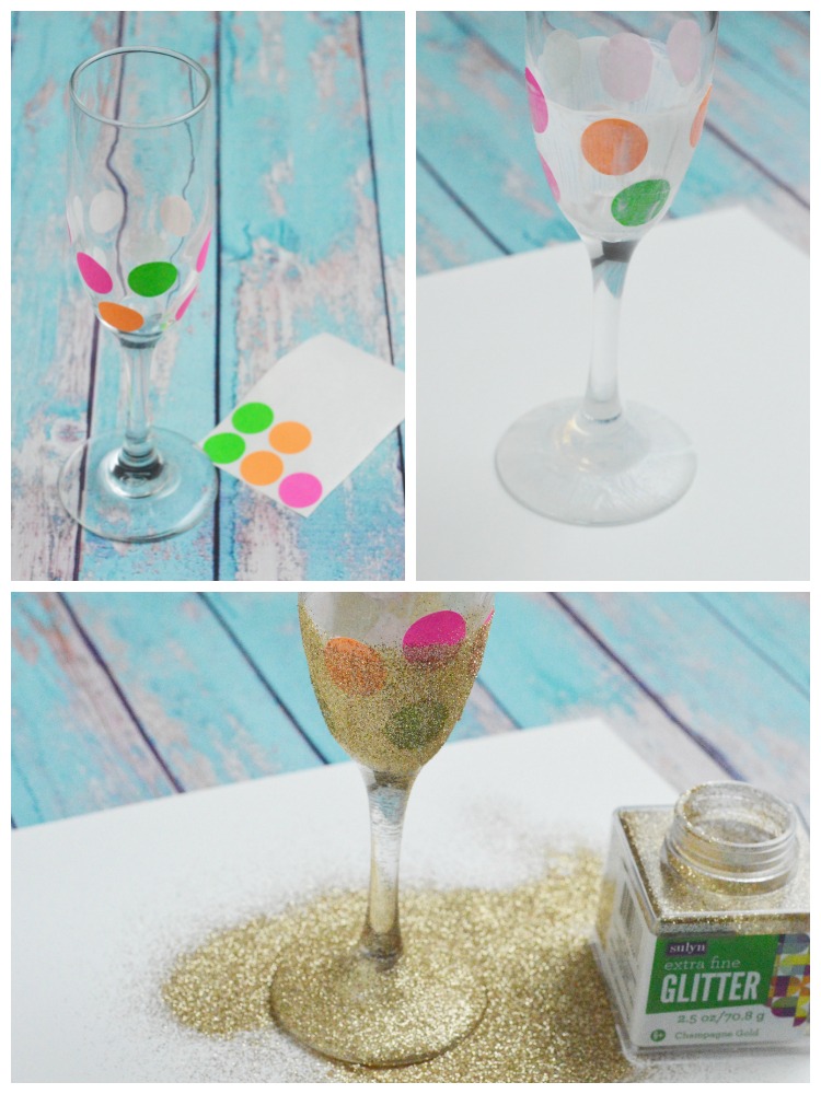 Making DIY Polka Dot Glitter Wine Glasses