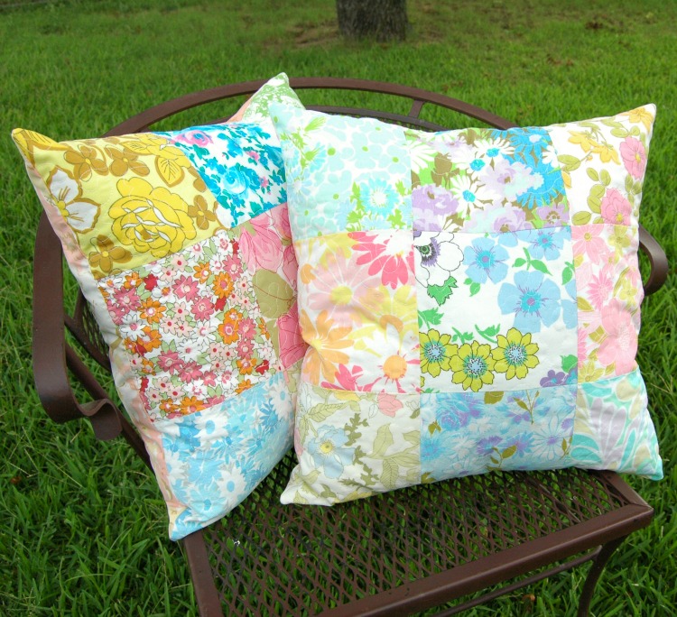 These quilted vintage sheet pillows are a great stash busting project for anyone that LOVES vintage sheets like I do! - BusyBeingJennifer.com