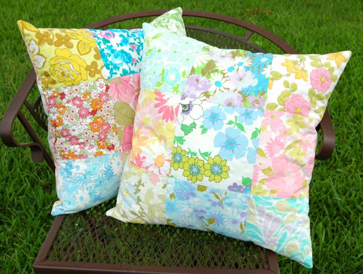 These quilted vintage sheet pillows are a great stash busting project for anyone that LOVES vintage sheets like I do! - BusyBeingJennifer.com