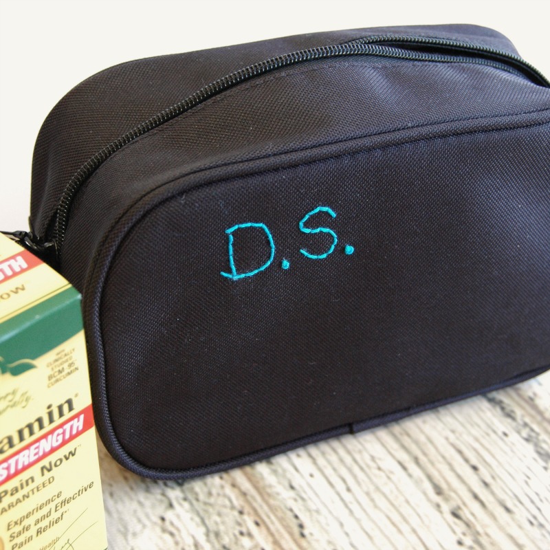 When my hubby is on the road, and has a particularly bad day, its really hard for me not to be there to help take care of him... sooooo I decided to put together a "pain management" pack for him to take with him, and I started by making him this DIY Personalized Travel Case!