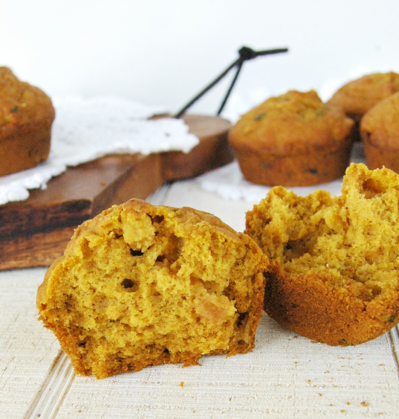 Put your fall pumpkin, zucchini and apples together with a few other ingredients, and you get one heck of a moist and delicious harvest muffins recipe!