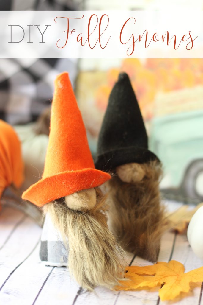 Ccreate some cute little DIY fall gnomes in autumn colors to boost up my coffee bar, tablescapes and anywhere else I can think of to put these sweet little guys.