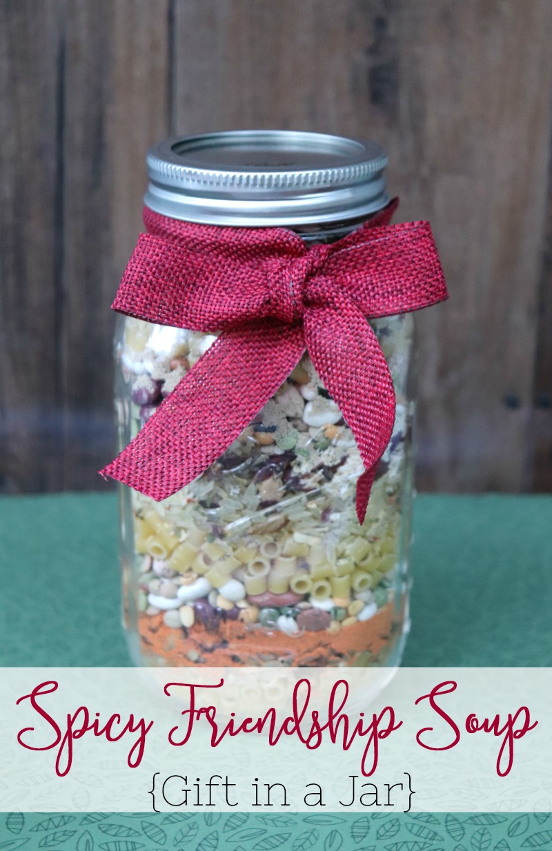This Spicy Friendship Soup Gift in a Jar is perfect for your neighbors, coworkers or as a hostess gift. Gifts in a jar are so much fun to make and give!