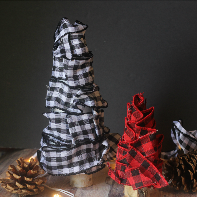 These cute Ruffle Ribbon Christmas Trees look like they came from a home decor store but were really just the product of my buffalo check obsession!