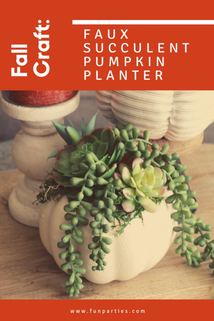 This Faux Succulent Pumpkin Planter is a fun and easy farmhouse craft! It is perfect for adding to your fall decor this season!