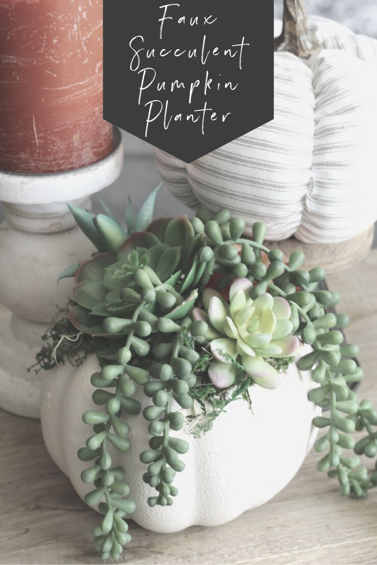 This Faux Succulent Pumpkin Planter is a fun and easy craft that is perfect for adding to your fall decor this season!