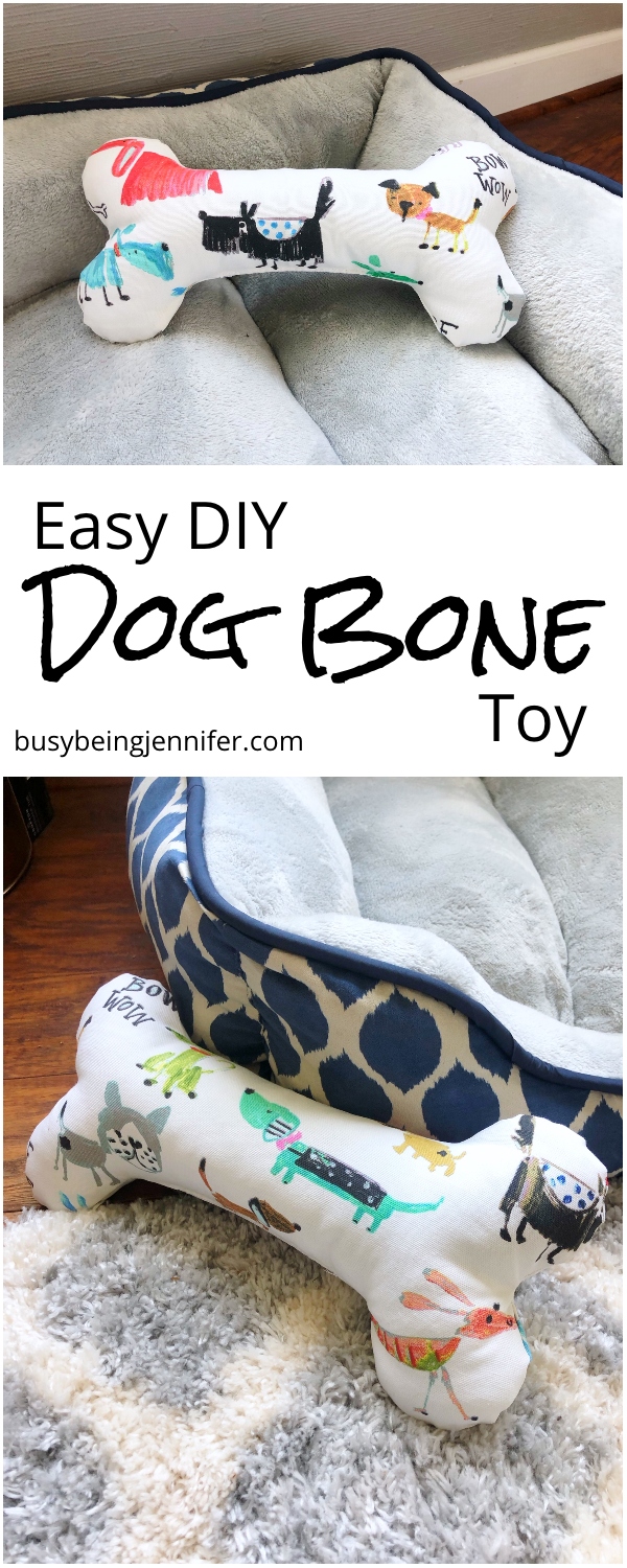 photo collage of easy diy dog toy tutorial with text which reads easy DIY dog bone toy