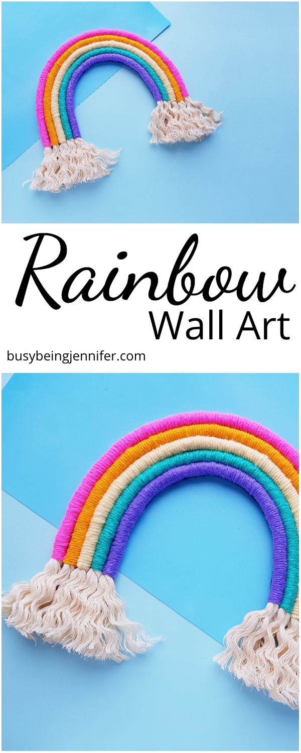 photo collage of rainbow rope art perfect for a kids room or nursery with text which reads rainbow wall art
