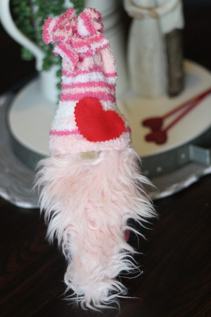 I'm more than just a little obsessed with gnomes, and I just had to add a valentine's sock gnome to my decor for some extra cuteness!