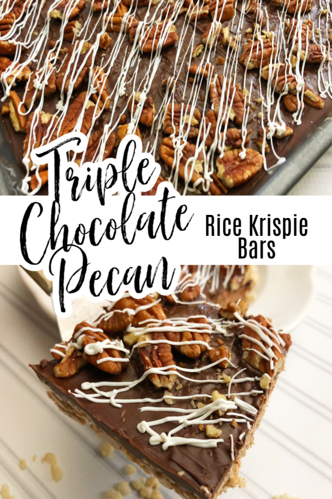 Need a delicious snack to satisfy your sweet tooth? Look no further than these Triple Chocolate Pecan Rice Krispie Bars!