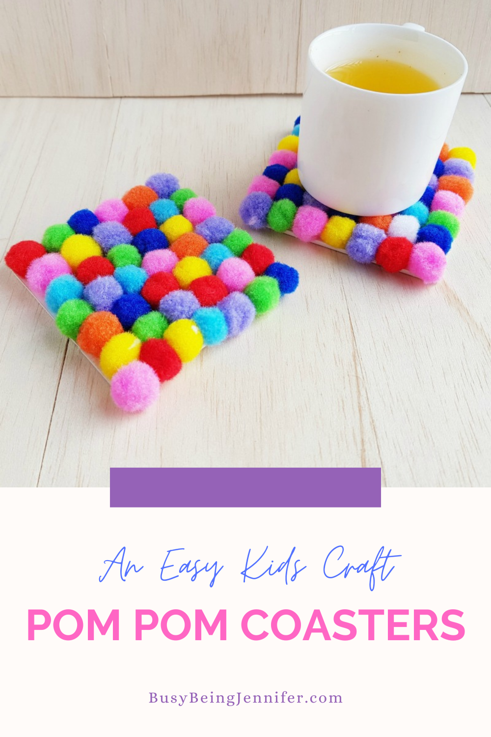 Easy Kids Craft: Pom Pom Coasters - Busy Being Jennifer