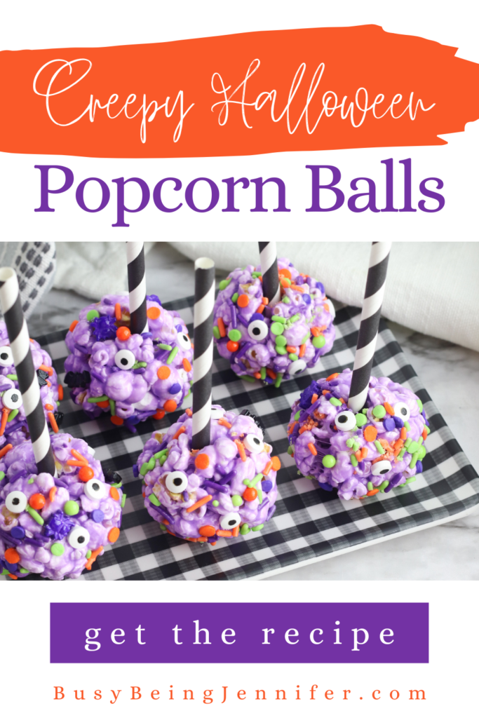 Creepy Halloween Popcorn Balls - a tasty treat for your Halloween party or to serve Trick'n'Treaters!