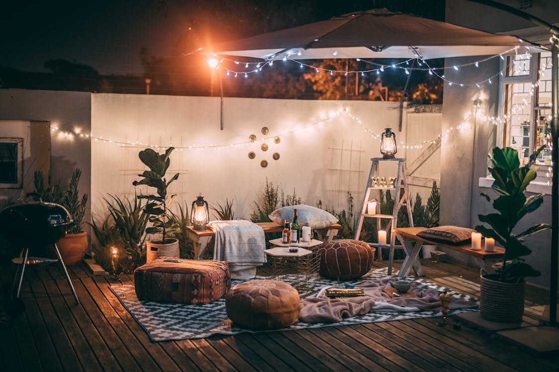 outdoor relaxation area with cozy cushions